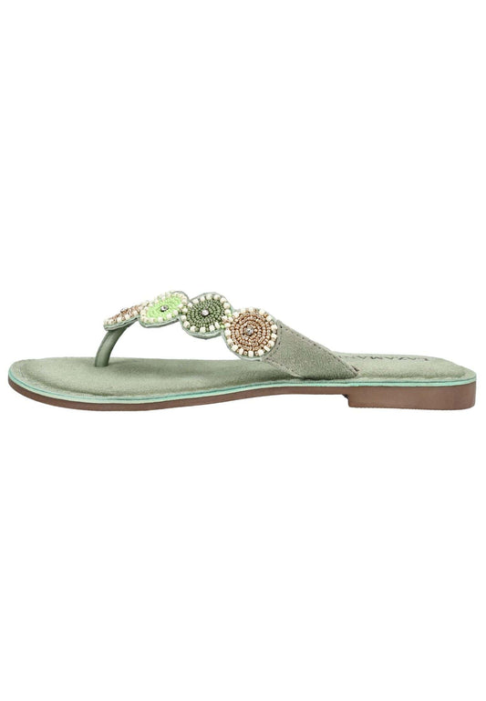 Lazamani Pantoletten Leder/Textil Mint