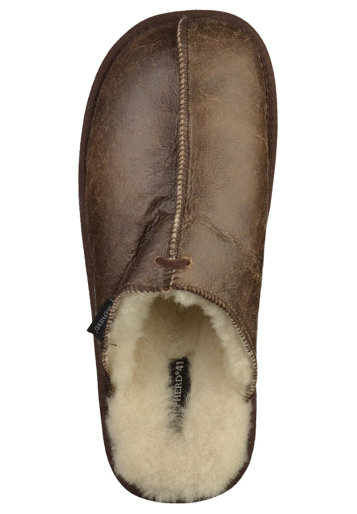 Shepherd Hausschuhe Leder Dunkelbraun Warmfutter - surf4shoes