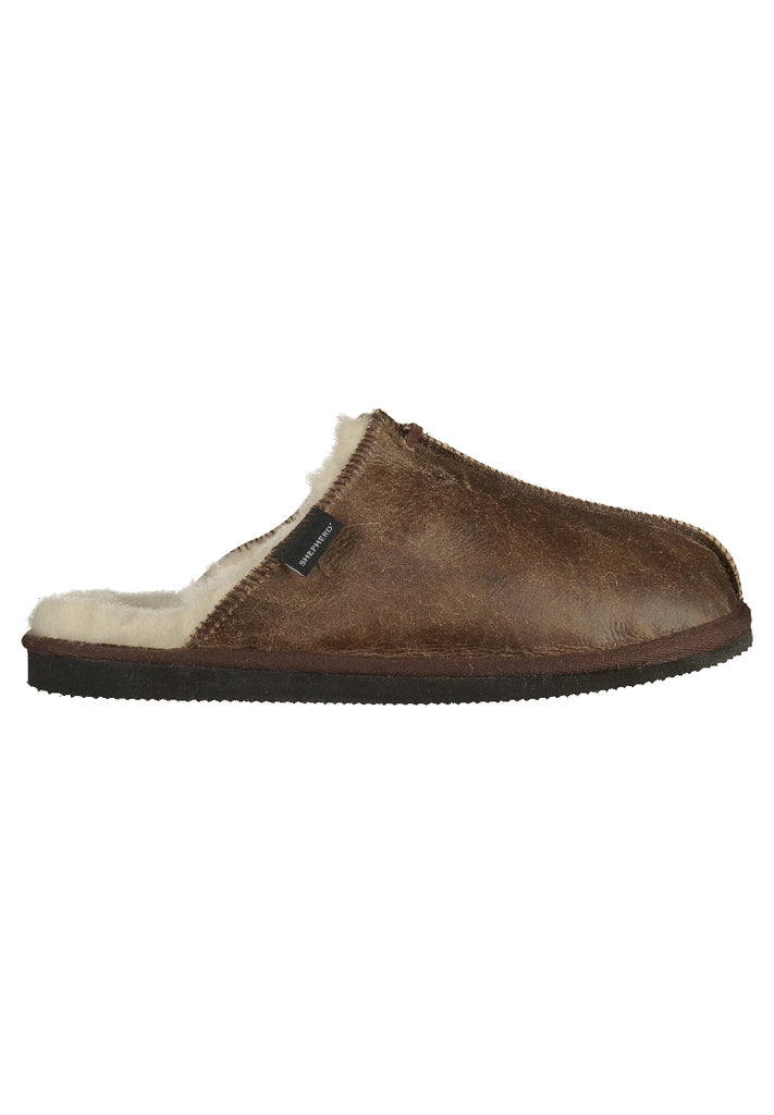Shepherd Hausschuhe Leder Dunkelbraun Warmfutter - surf4shoes