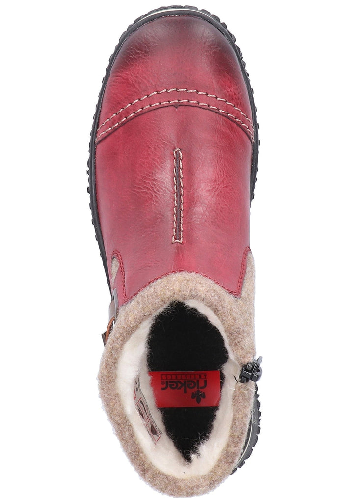 Rieker Stiefelette Lederimitat/Textil Rot Warmfutter - surf4shoes