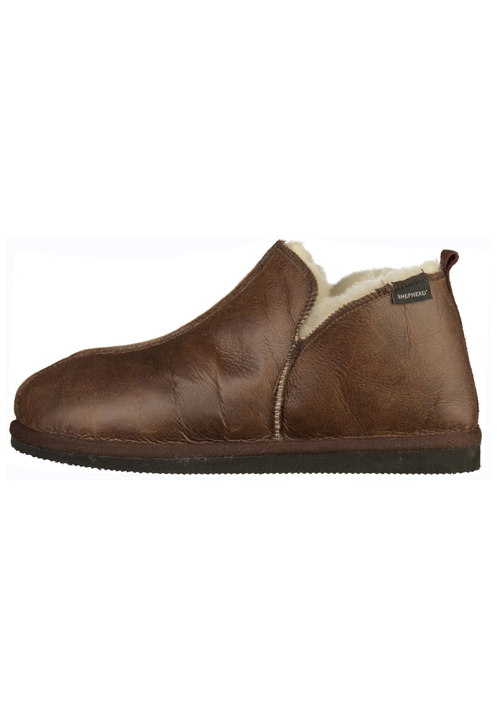 Shepherd Hausschuhe Leder Dunkelbraun Warmfutter - surf4shoes