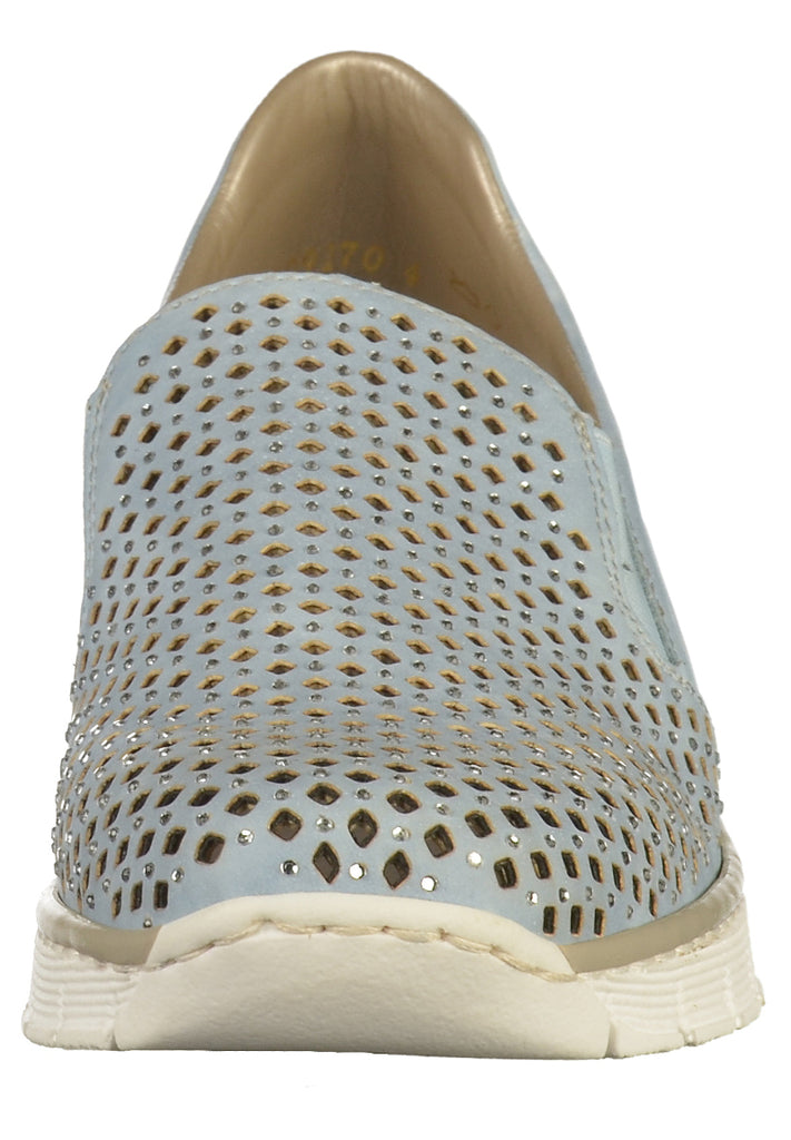 Rieker Slipper Lederimitat Hellblau - surf4shoes