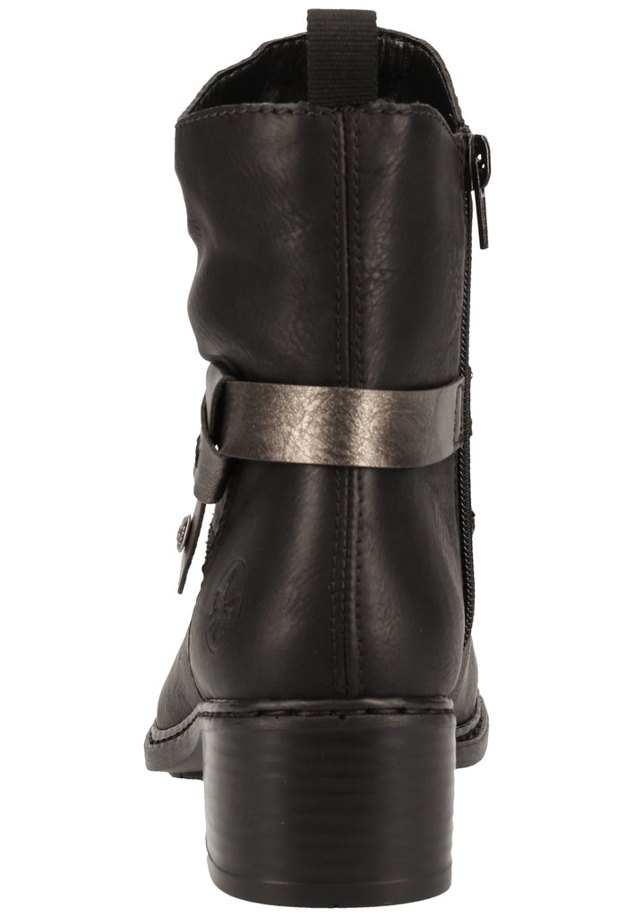 Rieker Stiefelette Lederimitat Schwarz/Silber Warmfutter - surf4shoes