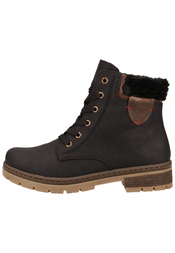 Rieker Stiefelette Lederimitat Schwarz/Braun Warmfutter - surf4shoes
