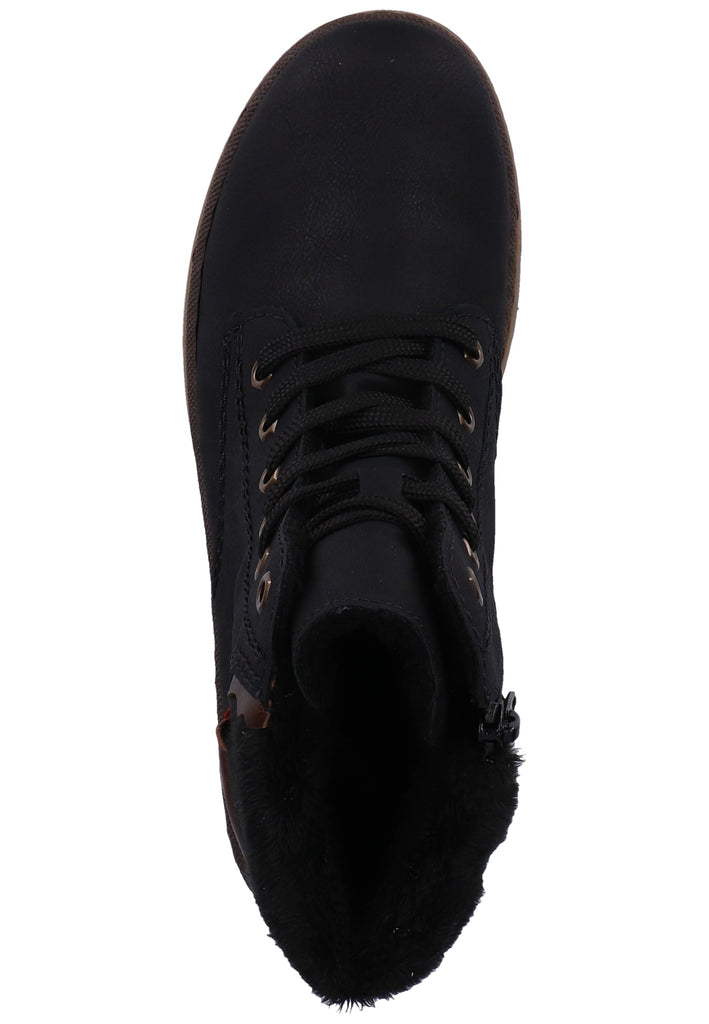 Rieker Stiefelette Lederimitat Schwarz/Braun Warmfutter - surf4shoes
