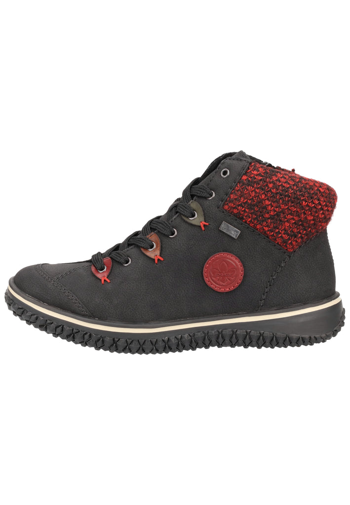 Rieker Stiefelette Lederimitat/Textil Schwarz/Rot Warmfutter - surf4shoes