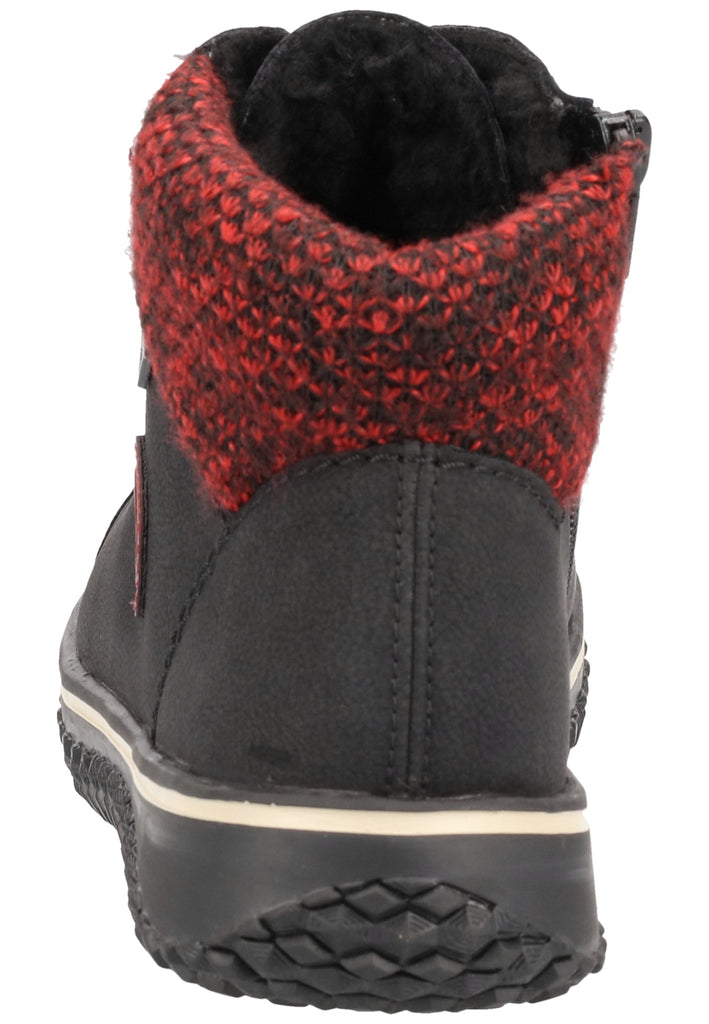 Rieker Stiefelette Lederimitat/Textil Schwarz/Rot Warmfutter - surf4shoes