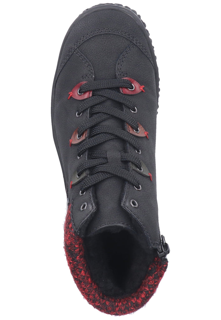 Rieker Stiefelette Lederimitat/Textil Schwarz/Rot Warmfutter - surf4shoes
