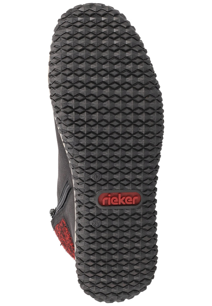 Rieker Stiefelette Lederimitat/Textil Schwarz/Rot Warmfutter - surf4shoes