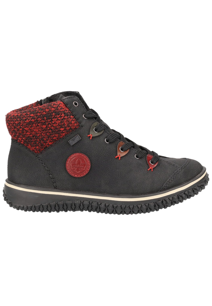 Rieker Stiefelette Lederimitat/Textil Schwarz/Rot Warmfutter - surf4shoes