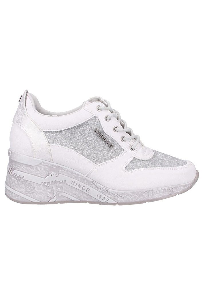 Mustang Sneaker Lederimitat/Textil Weiß/Silber - surf4shoes