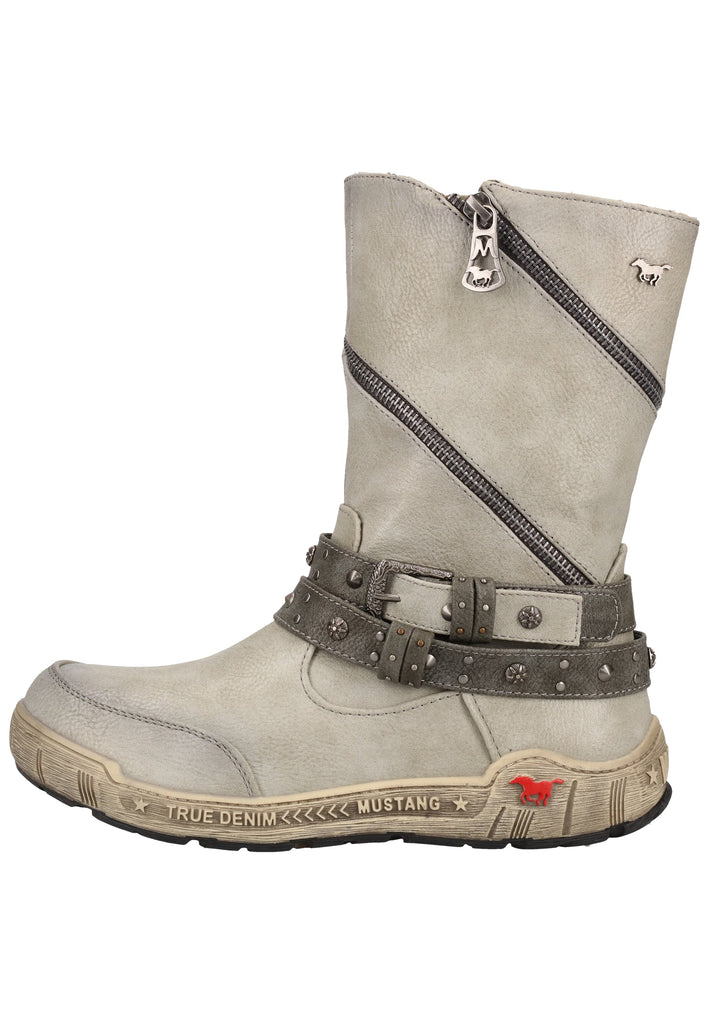Mustang Stiefel Lederimitat Hellgrau Warmfutter - surf4shoes