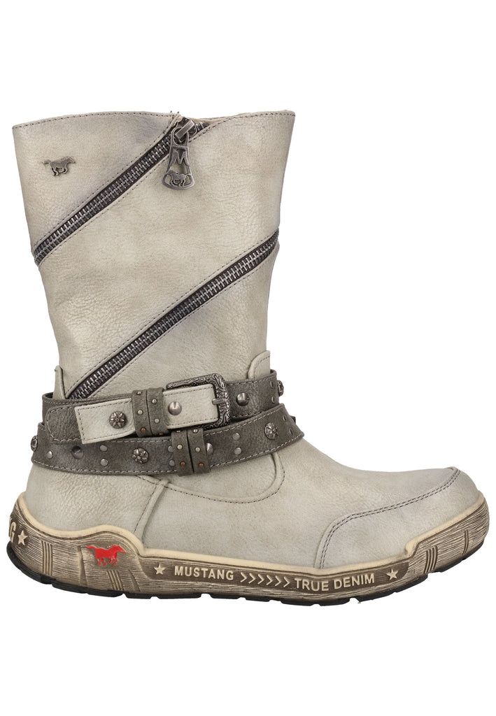 Mustang Stiefel Lederimitat Hellgrau Warmfutter - surf4shoes