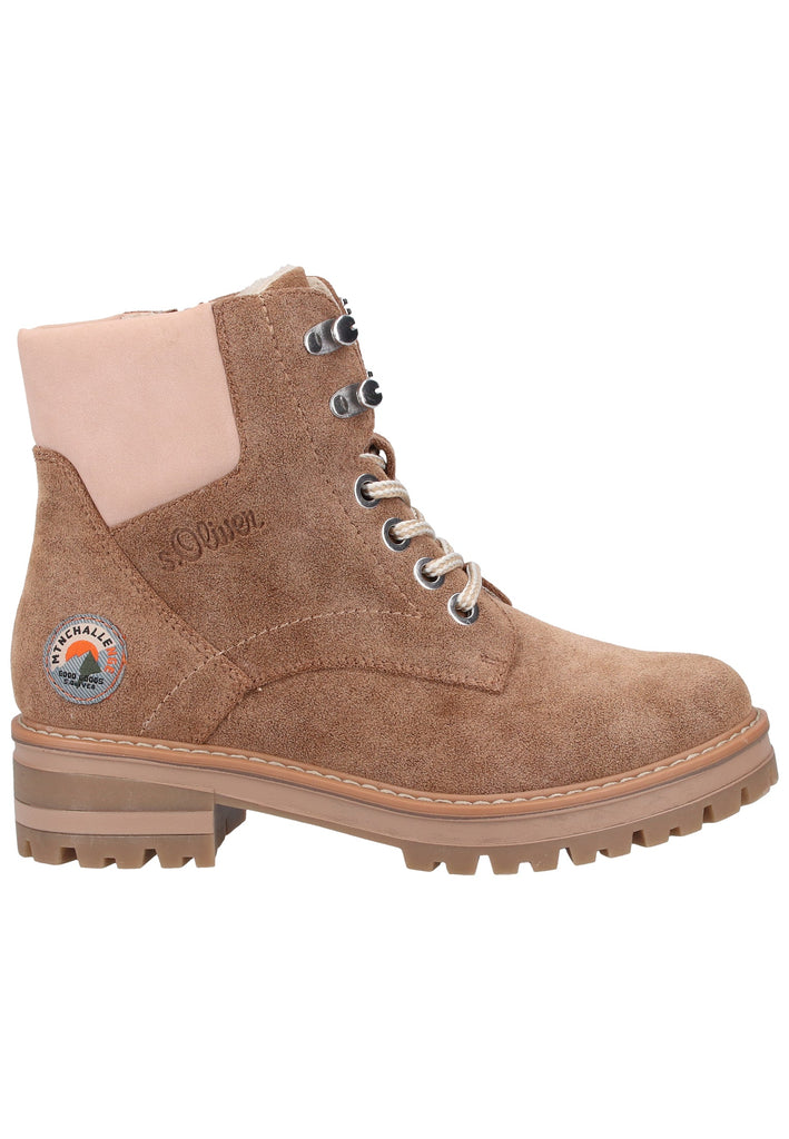 s.Oliver Stiefelette Lederimitat/Textil Braun/Rosa - surf4shoes