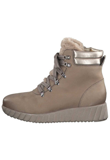 Tamaris Stiefelette Leder/Textil Taupe Warmfutter - surf4shoes