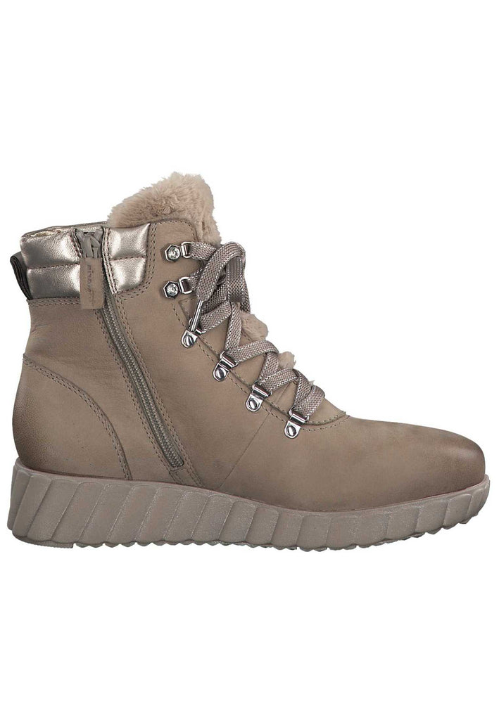 Tamaris Stiefelette Leder/Textil Taupe Warmfutter - surf4shoes