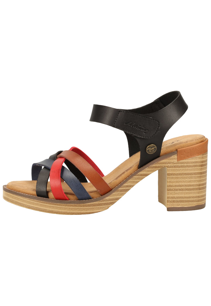 Mustang Sandalen Lederimitat Schwarz Multi - surf4shoes