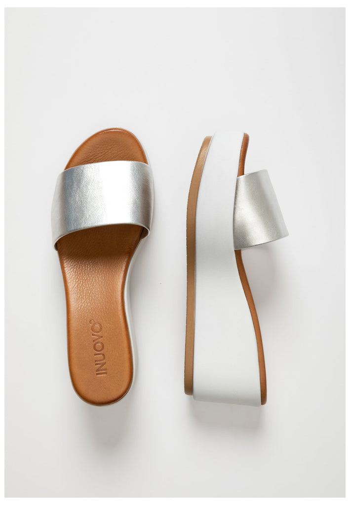 Inuovo Pantoletten Leder Silber - surf4shoes