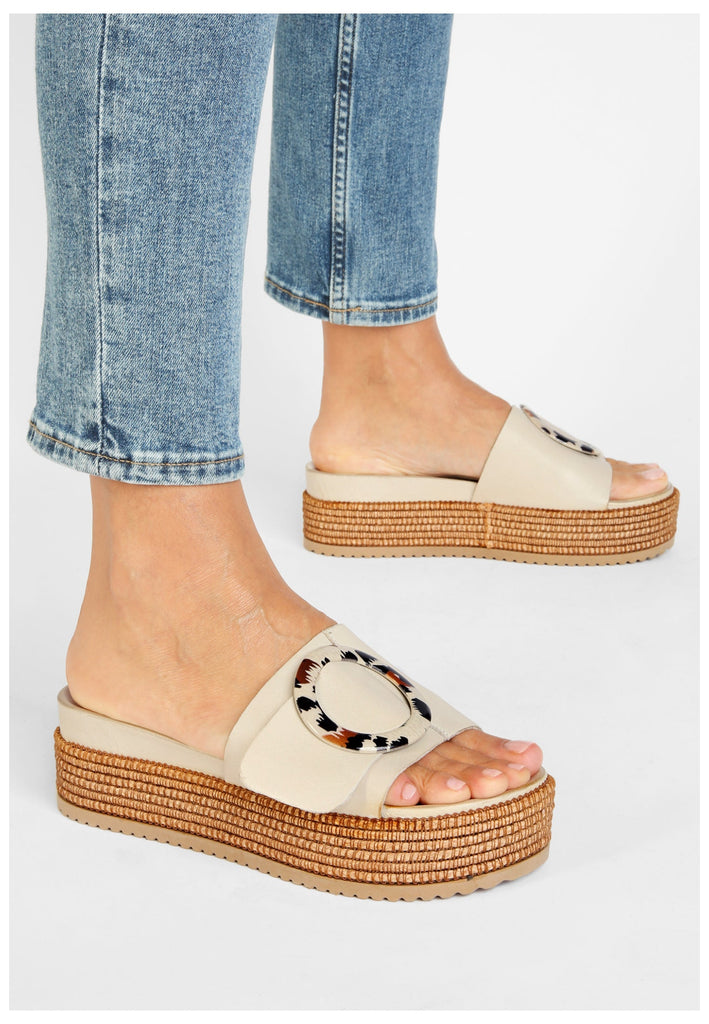 Inuovo Pantoletten Leder Beige - surf4shoes