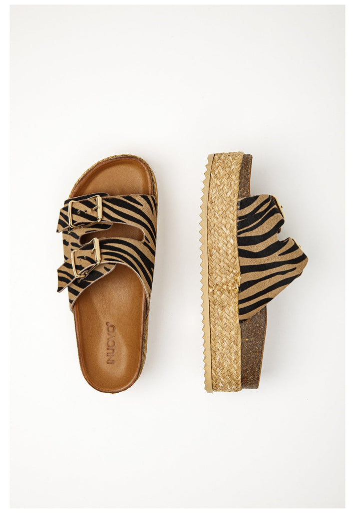 Inuovo Pantoletten Leder Beige/Schwarz - surf4shoes