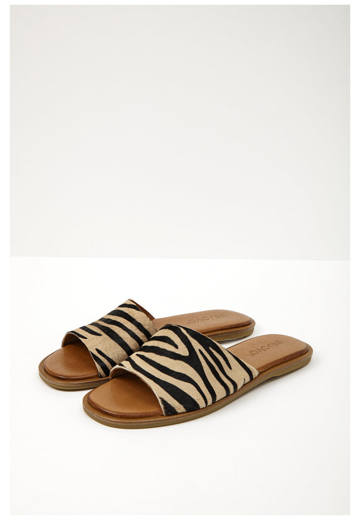 Inuovo Pantoletten Leder Beige/Schwarz - surf4shoes