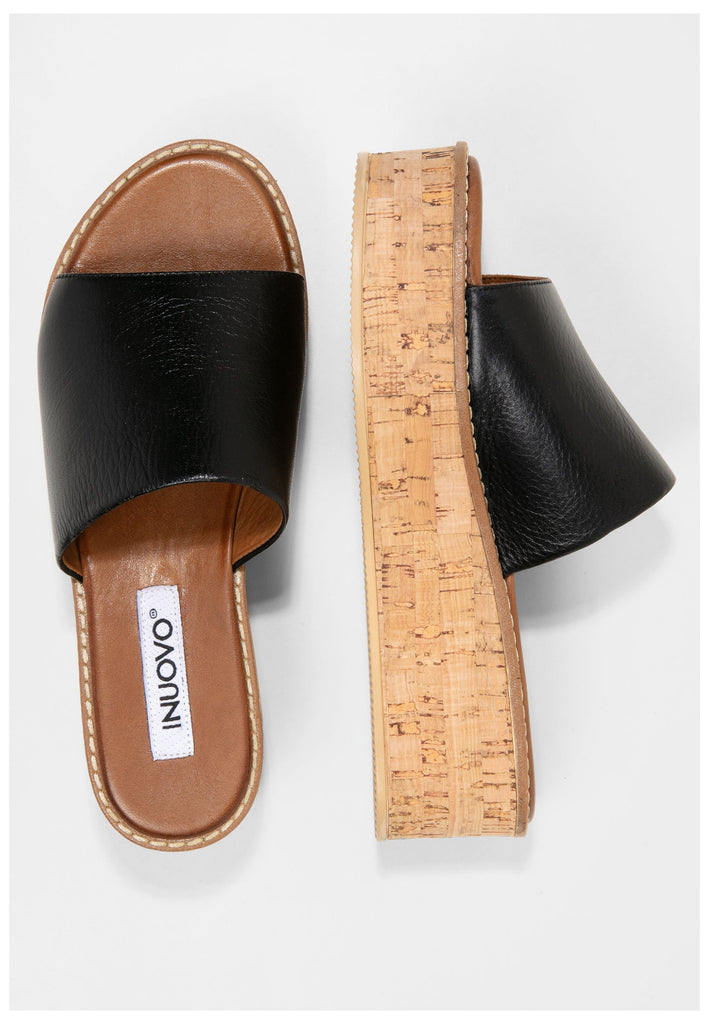 Inuovo Pantoletten Leder Schwarz - surf4shoes