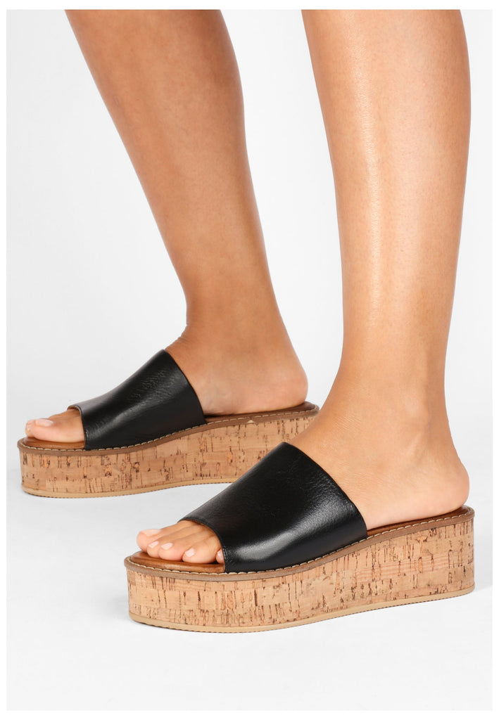 Inuovo Pantoletten Leder Schwarz - surf4shoes