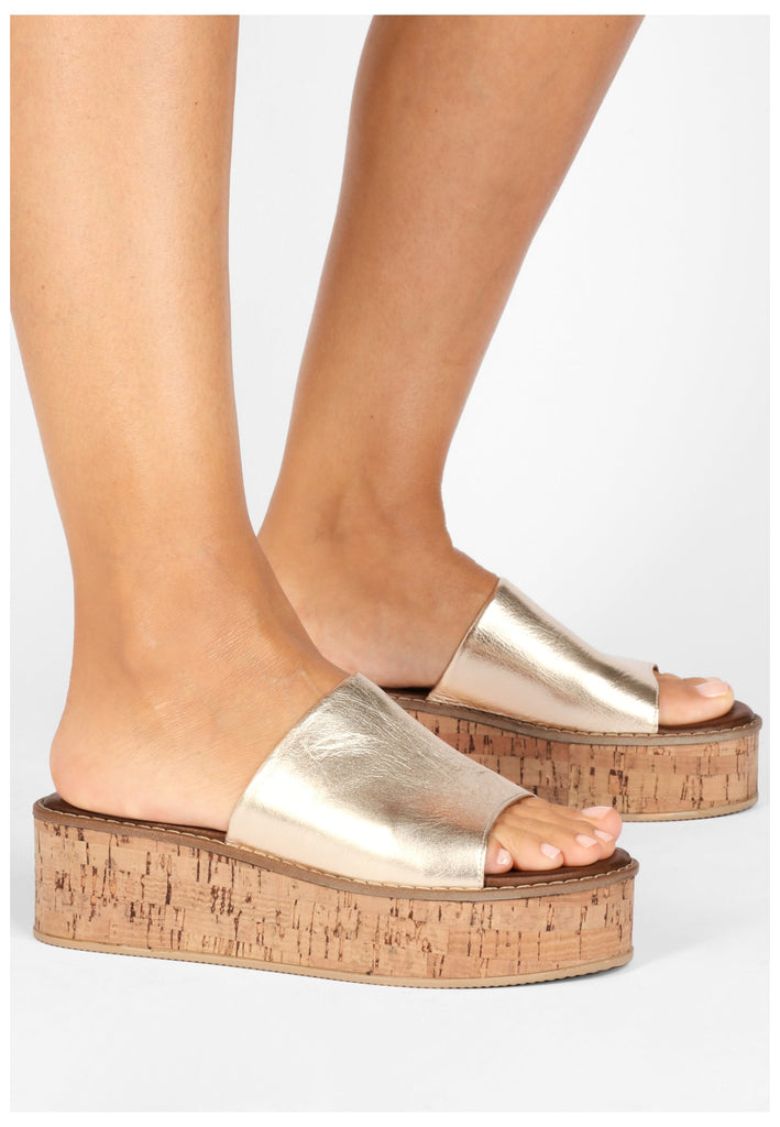 Inuovo Pantoletten Leder Gold - surf4shoes