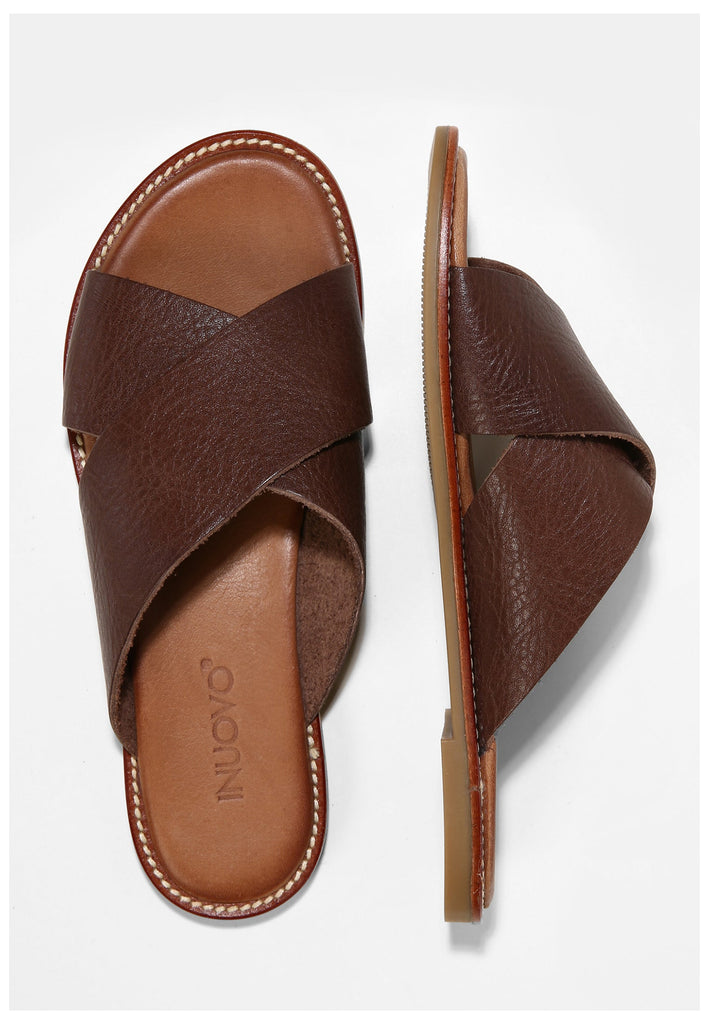Inuovo Pantoletten Leder Dunkelbraun - surf4shoes