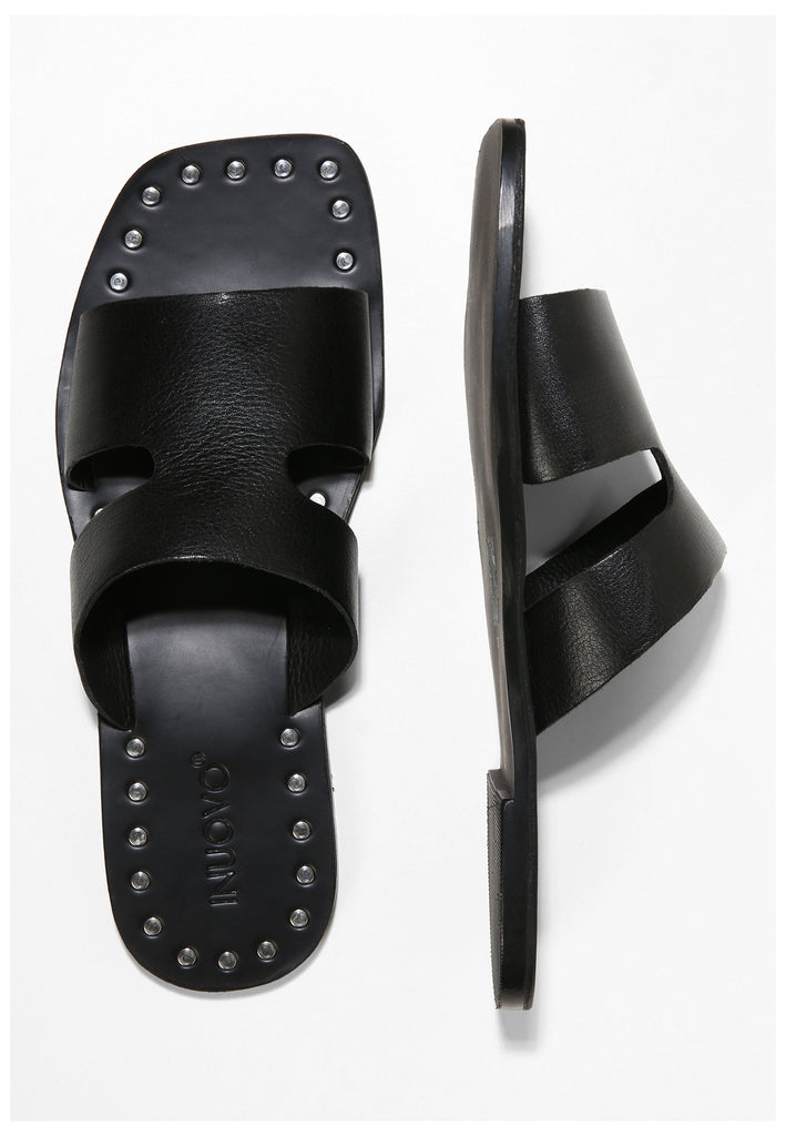 Inuovo Pantoletten Leder Schwarz - surf4shoes