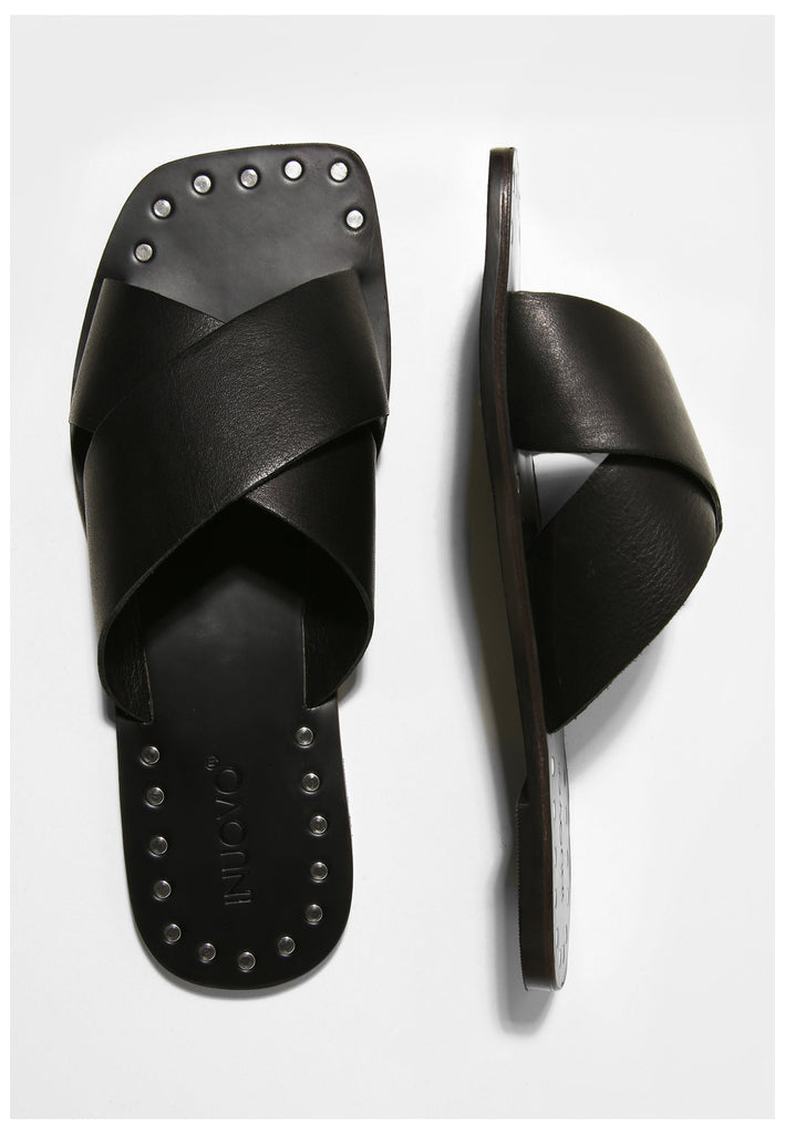 Inuovo Pantoletten Leder Schwarz - surf4shoes