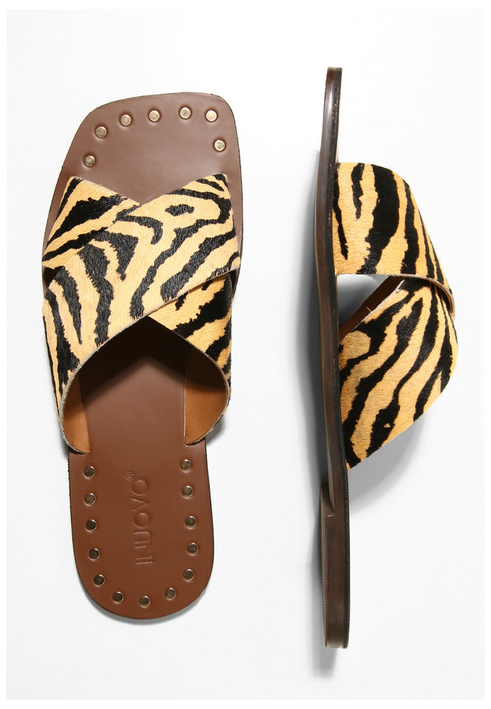 Inuovo Pantoletten Leder Beige/Schwarz - surf4shoes