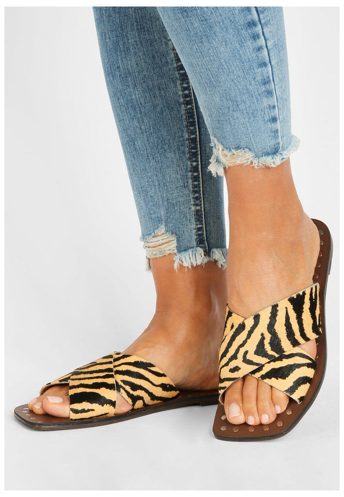 Inuovo Pantoletten Leder Beige/Schwarz - surf4shoes