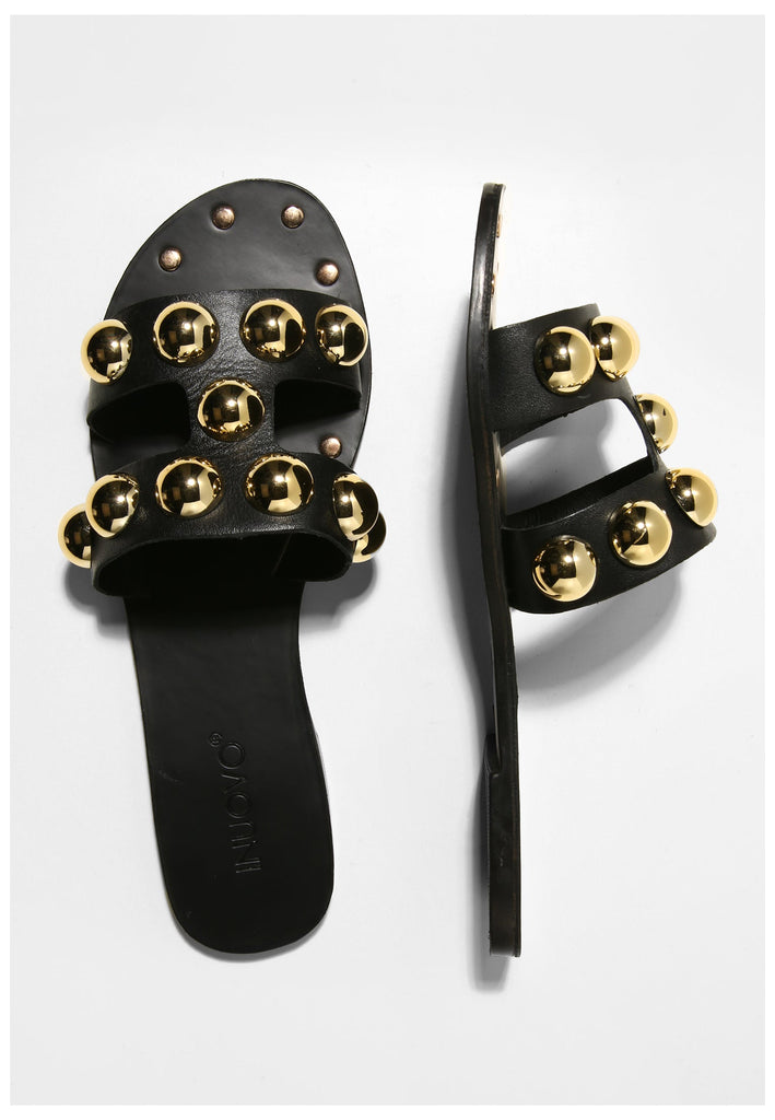 Inuovo Pantoletten Leder Schwarz - surf4shoes