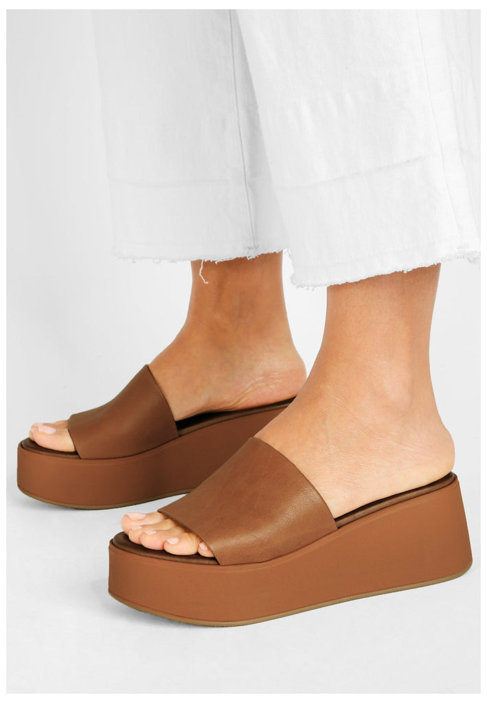 Inuovo Pantoletten Leder Mittelbraun - surf4shoes