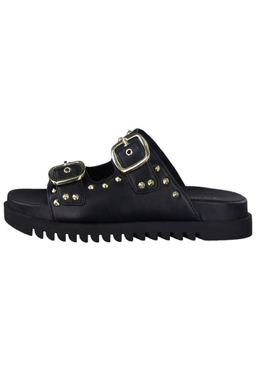 Tamaris Pantoletten Lederimitat Schwarz/Gold - surf4shoes