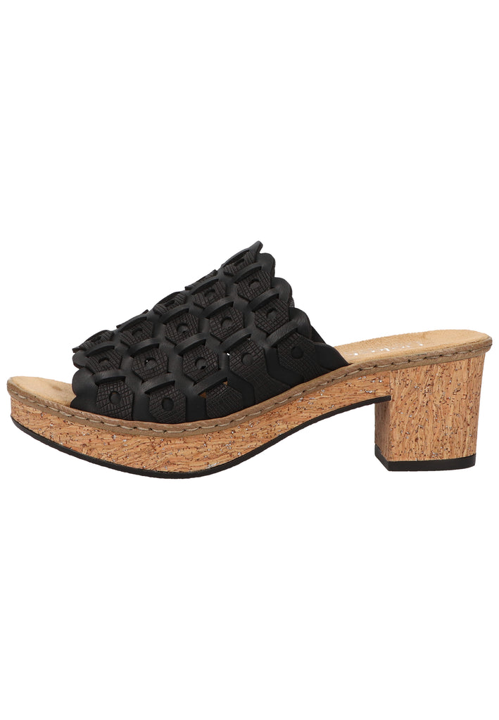 Rieker Pantoletten Lederimitat Schwarz - surf4shoes