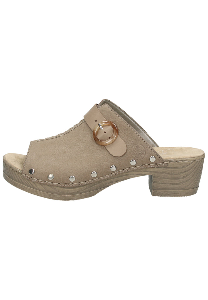 Rieker Pantoletten Leder Beige - surf4shoes