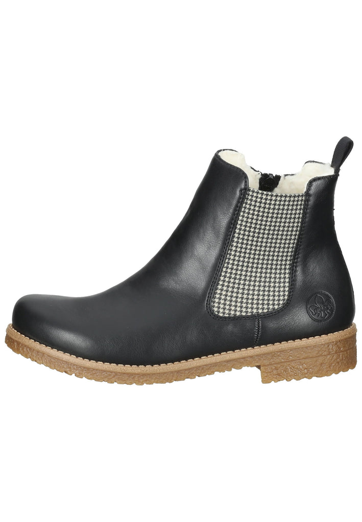 Rieker Stiefelette Lederimitat Schwarz/Beige Warmfutter - surf4shoes