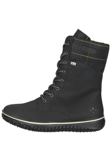 Rieker Stiefelette Lederimitat/Textil Schwarz/Gold Warmfutter - surf4shoes