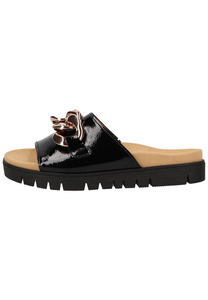 Gabor Pantoletten Leder Schwarz Lack - surf4shoes