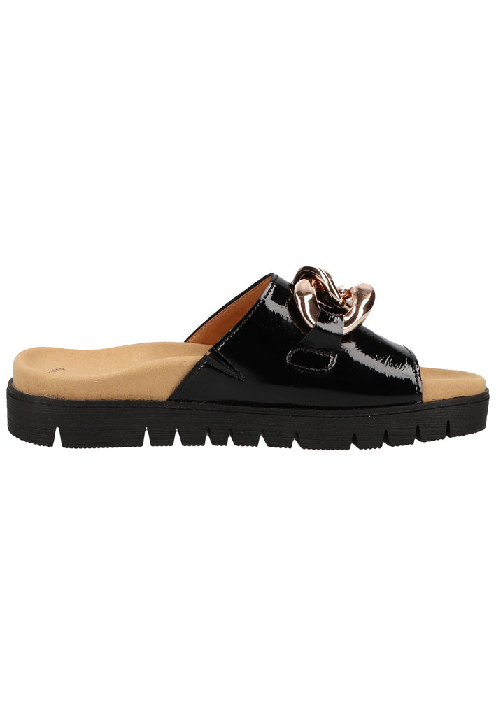 Gabor Pantoletten Leder Schwarz Lack - surf4shoes