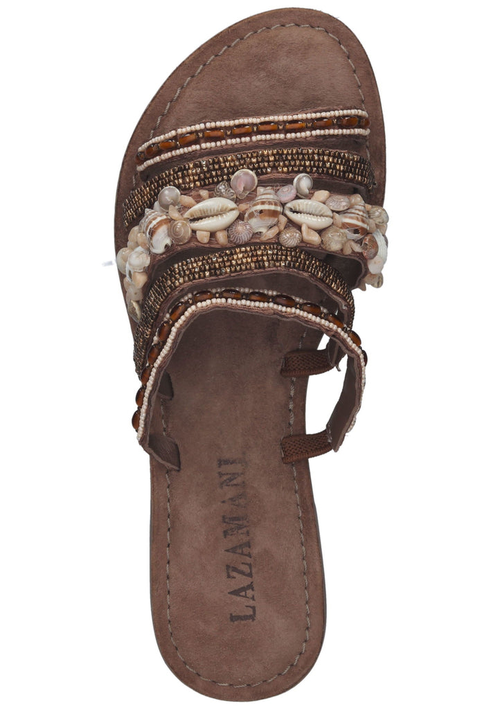 Lazamani Pantoletten Lederimitat/Textil Taupe - surf4shoes