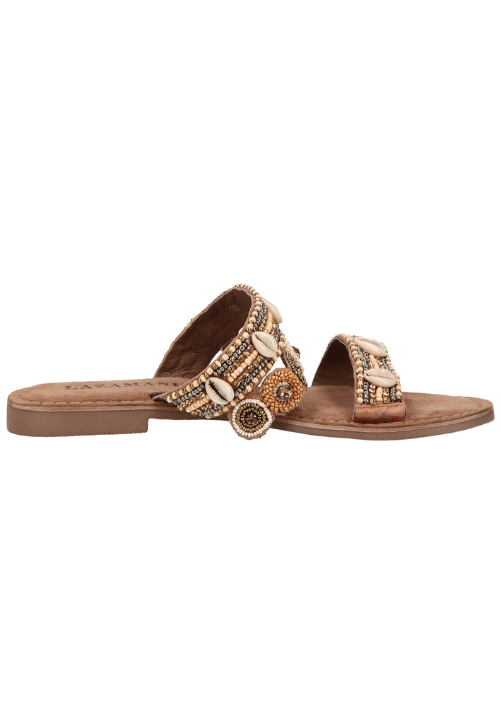 Lazamani Pantoletten Lederimitat/Textil Taupe - surf4shoes