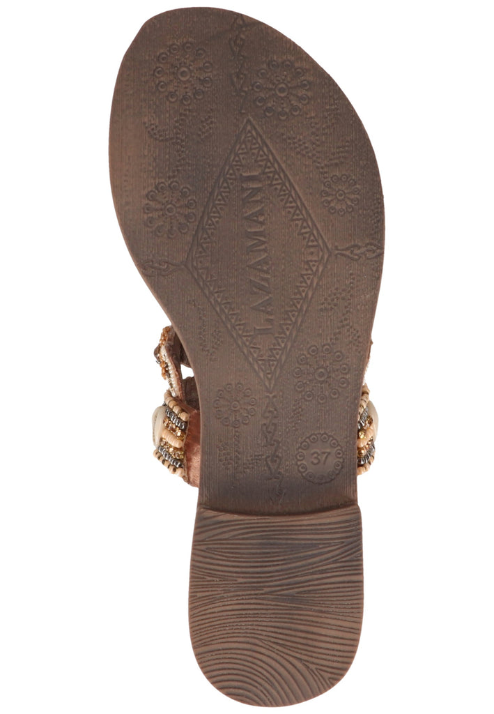 Lazamani Pantoletten Lederimitat/Textil Taupe - surf4shoes