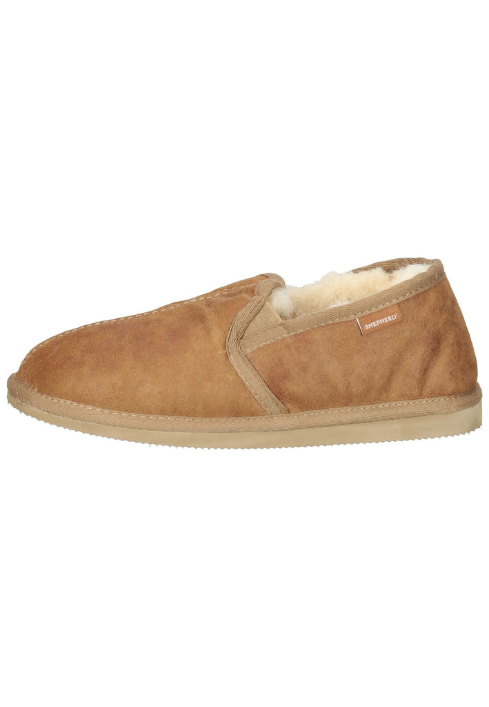Shepherd Hausschuhe Veloursleder Cognac Warmfutter - surf4shoes