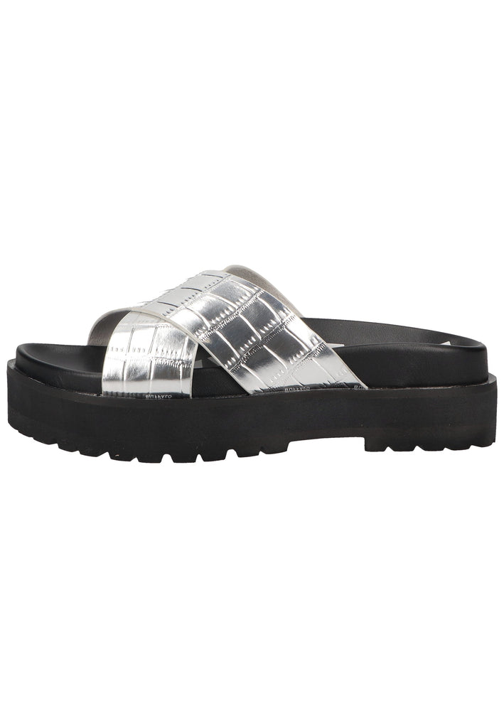 Buffalo Pantoletten Lederimitat Silber/Schwarz - surf4shoes