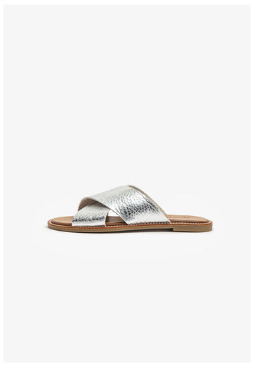 Inuovo Pantoletten Leder Silber - surf4shoes
