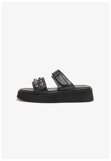 Inuovo Pantoletten Leder Schwarz - surf4shoes