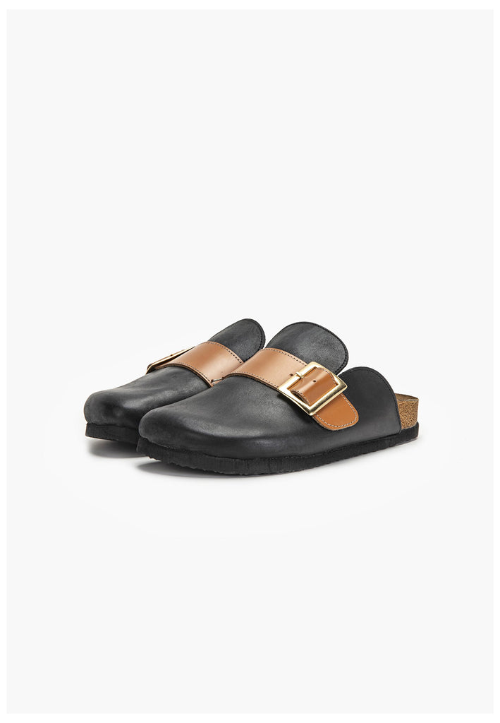 Inuovo Pantoletten Leder Schwarz - surf4shoes